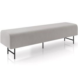 Puff Recamier Decorativo com Pés Industrial 140cm Novara P05 Veludo Cinza - Lyam Decor