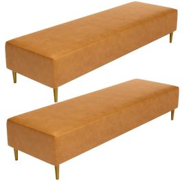 Kit 02 Puffs Decorativo Sala de Estar Bali W01 Pés Palito 190x60cm Couríssimo Whisky - Lyam Decor