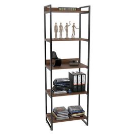 Estante Livreiro Prisma Estilo Industrial 60cm 5 Prateleiras C08 Nogal - Mpozenato