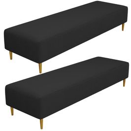 Kit 02 Puffs Decorativo Sala de Estar Bali W01 Pés Palito 170x60cm Bouclê Preto - Lyam Decor
