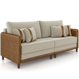 Sofá 3 Lugares Sala de Estar Living 192cm Asbury K01 Veludo Bege Couríssimo Camel - Lyam Decor