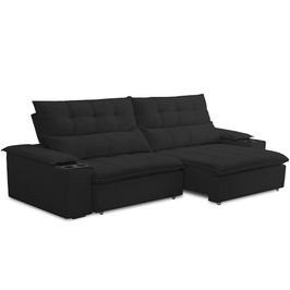 Sofá Retrátil Reclinável Para Sala de Estar Living 230cm Ártico F04 Veludo Preto - Lyam Decor