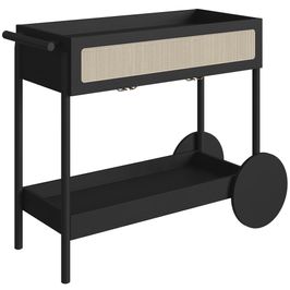 Carrinho Bar Com Porta Taças Pés Madeira Moss A03 Nero Preto - Lyam Decor