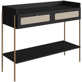 Aparador Para Sala de Estar 2 Gavetas Industrial Indy A03 Nero Dourado - Lyam Decor