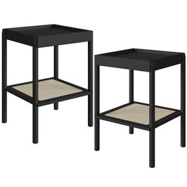 Kit 02 Mesas Lateral Para Sala de Estar Pés Madeira Moss A03 Nero Preto - Lyam Decor