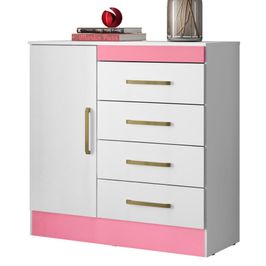 Cômoda Para Quarto  Flex 1 Porta 4 Gavetas Montevideu D02 Branco/Rosa/Branco - Mpozenato