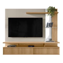 Painel Suspenso para TV até 60 Pol. 2 Portas Ripadas Cherry L06 Carvalho/Off White - Mpozenato