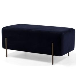Puff Retangular Decorativo Status D02 Pés de Aço Veludo Azul Marinho C-287 - Lyam Decor