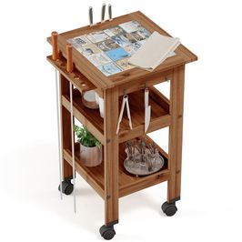 Carrinho de Churrasco Mesa Gourmet Bistrô Cerâmica Churrasqueira W02 Madeira Maciça Imbuia - Lyam Decor
