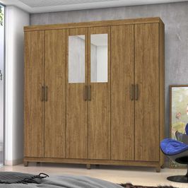 Guarda Roupa R22 6 Portas 2 Gavetas Com Espelho e Pés Carioca Móveis Cinamomo