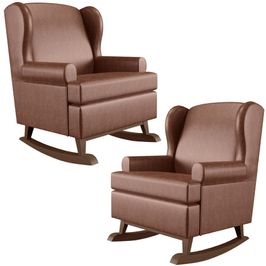 Kit 2 Poltronas De Amamentação Com Balanço Malu Base De Madeira P02 Couríssimo Marrom - Lyam Decor