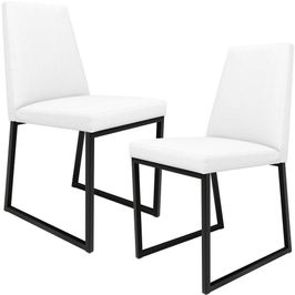 Kit 02 Cadeiras Para Sala De Jantar Base Aço Industrial Preto Dafne L02 Corano Branco - Lyam Decor