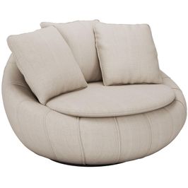 Poltrona Para Sala De Estar Decorativa Giratória Kira M03 Linho Bege - Lyam Decor