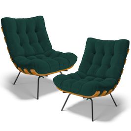 Kit 2 Poltronas Decorativas Sala de Estar Costela L02 Bouclê Verde - Lyam Decor