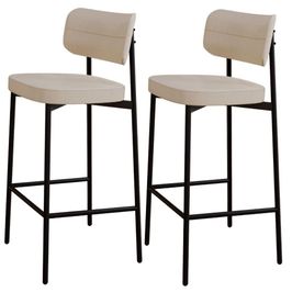 Kit 02 Banquetas Alta Bar Cozinha Sala De Jantar Aço Preto Kaira C01 Linho Areia - Lyam Decor