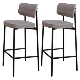 Kit 02 Banquetas Alta Bar Cozinha Sala De Jantar Aço Preto Kaira C01 Linho Cinza - Lyam Decor