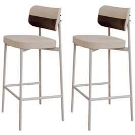 Kit 02 Banquetas Alta Bar Cozinha Sala De Jantar Aço Branco Kaira C01 Linho Areia Courino Café - Lyam Decor