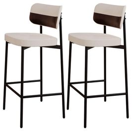 Kit 02 Banquetas Alta Bar Cozinha Sala De Jantar Aço Preto Kaira C01 Linho Palha Courino Café - Lyam Decor