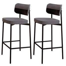 Kit 02 Banquetas Alta Bar Cozinha Sala De Jantar Aço Preto Kaira C01 Linho Cinza Courino Preto - Lyam Decor