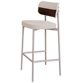 Banqueta Alta Bar Cozinha Sala De Jantar Aço Branco Kaira C01 Linho Palha Courino Whisky - Lyam Decor