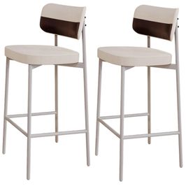 Kit 02 Banquetas Alta Bar Cozinha Sala De Jantar Aço Branco Kaira C01 Linho Palha Courino Café - Lyam Decor