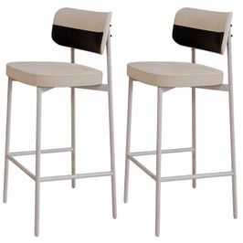 Kit 02 Banquetas Alta Bar Cozinha Sala De Jantar Aço Branco Kaira C01 Linho Areia Courino Preto - Lyam Decor