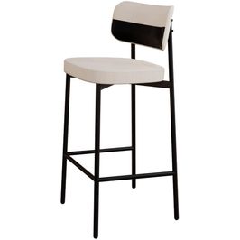Banqueta Alta Bar Cozinha Sala De Jantar Aço Preto Kaira C01 Linho Palha Courino Preto - Lyam Decor