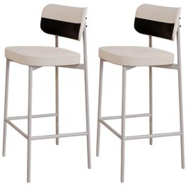 Kit 02 Banquetas Alta Bar Cozinha Sala De Jantar Aço Branco Kaira C01 Linho Palha Courino Preto - Lyam Decor
