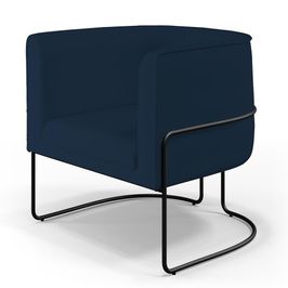 Poltrona Decorativa Fixa Base de Aço Preto Betina D02 Veludo Azul Oxford C-304 - Lyam Decor