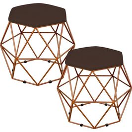 Kit 02 Puffs Decorativo Aramado Bronze Six L02 Suede Marrom - Lyam Decor