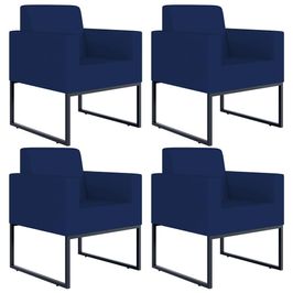 Kit 04 Poltronas Decorativas Sala Recepção Base Fixa Metal Helô L02 Suede Azul Marinho - Lyam Decor