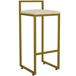 Banqueta Alta Para Cozinha Sala De Jantar Hanna L02 Dourado Linho Cru - Lyam Decor