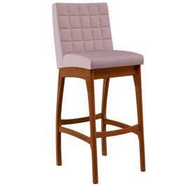 Banqueta Alta Para Cozinha Sala de Jantar Fixa Mila L02 Suede Rosê - Lyam Decor