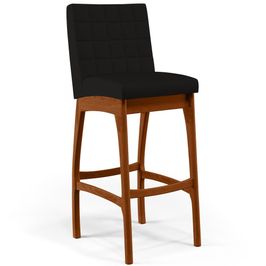 Banqueta Alta Para Cozinha Sala de Jantar Fixa Mila L02 Suede Preto - Lyam Decor