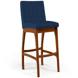 Banqueta Alta Para Cozinha Sala de Jantar Fixa Mila L02 Suede Azul Marinho - Lyam Decor
