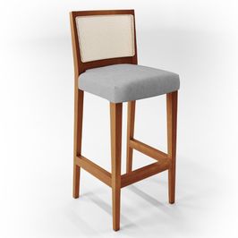 Banqueta Alta Para Cozinha Sala de Jantar Encosto em Tela Branco Zion L02 Linho Cinza - Lyam Decor