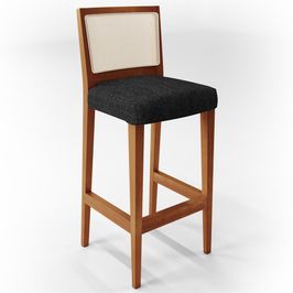 Banqueta Alta Para Cozinha Sala de Jantar Encosto em Tela Branco Zion L02 Linho Chumbo - Lyam Decor
