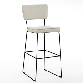 Banqueta Alta Para Cozinha Sala De Jantar Base em Aço Fixa Allana L02 Linho Champagne - Lyam Decor