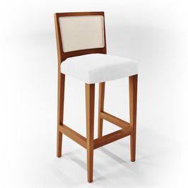Banqueta Alta Para Cozinha Sala De Jantar Encosto Em Tela Branco Zion L02 Facto Branco - Lyam Decor