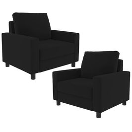 Kit 02 Poltronas Decorativas Para Sala De Estar E Recepção Malta L02 Suede Preto - Lyam Decor