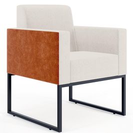 Poltrona Decorativa para Sala Base fixa de Metal Helô L02 Linho Cru Couríssimo Camel - Lyam Decor
