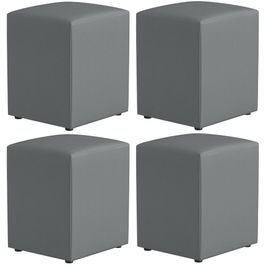 Kit 04 Puffs Quadrado L02 Decorativo Corano Cinza - Lyam Decor