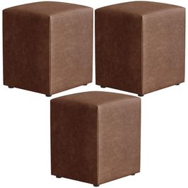 Kit 03 Puffs Quadrado L02 Decorativo Couríssimo Marrom - Lyam Decor