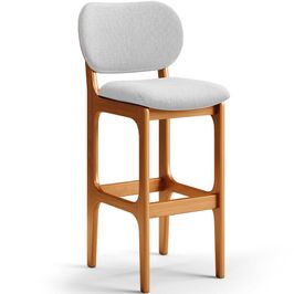Banqueta Alta Bar Cozinha Sala Jantar Fixa Betta L02 Imbuia Linho Cinza - Lyam Decor