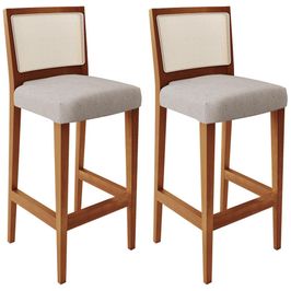 Kit 02 Banquetas Alta Para Cozinha Encosto em Tela Branco Zion L02 Linho Bege - Lyam Decor