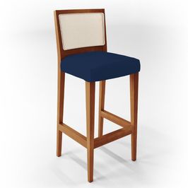 Banqueta Alta Para Cozinha Sala Encosto em Tela Branco Zion L02 Suede Azul Marinho - Lyam Decor