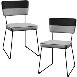 Kit 02 Cadeiras Decorativas Estofada Allana L02 Faixa Facto Preto Linho Cinza - Lyam Decor