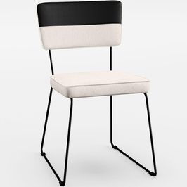 Cadeira Estofada Para Sala De Jantar Allana L02 Faixa Facto Preto Linho Cru - Lyam Decor