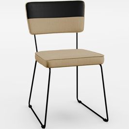 Cadeira Estofada Para Sala De Jantar Allana L02 Faixa Facto Preto Linho Bege Escuro - Lyam Decor
