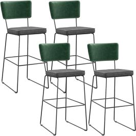 Kit 04 Banqueta Alta Sala Jantar Fixa Allana L02 Facto Verde Musgo Linho Cinza Escuro - Lyam Decor